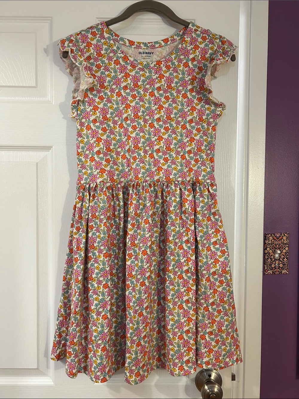 Old Navy NWT Sz 14-16 Floral Flutter-Sleeve Girls Dress in Pink and Orange